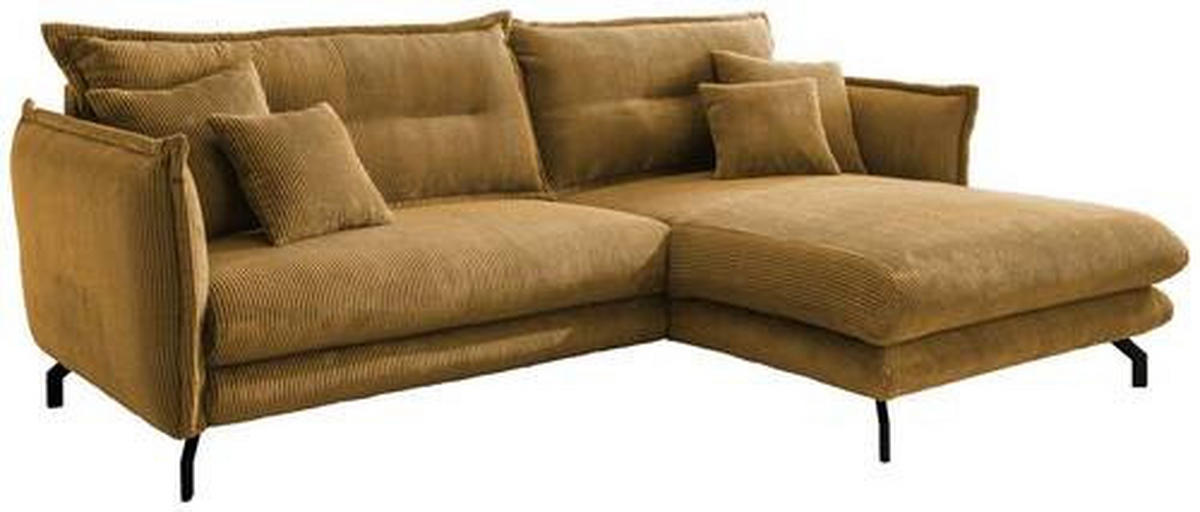 ECKSOFA in Cord Goldfarben  - Goldfarben/Schwarz, Modern, Textil/Metall (255/180cm) - Livetastic