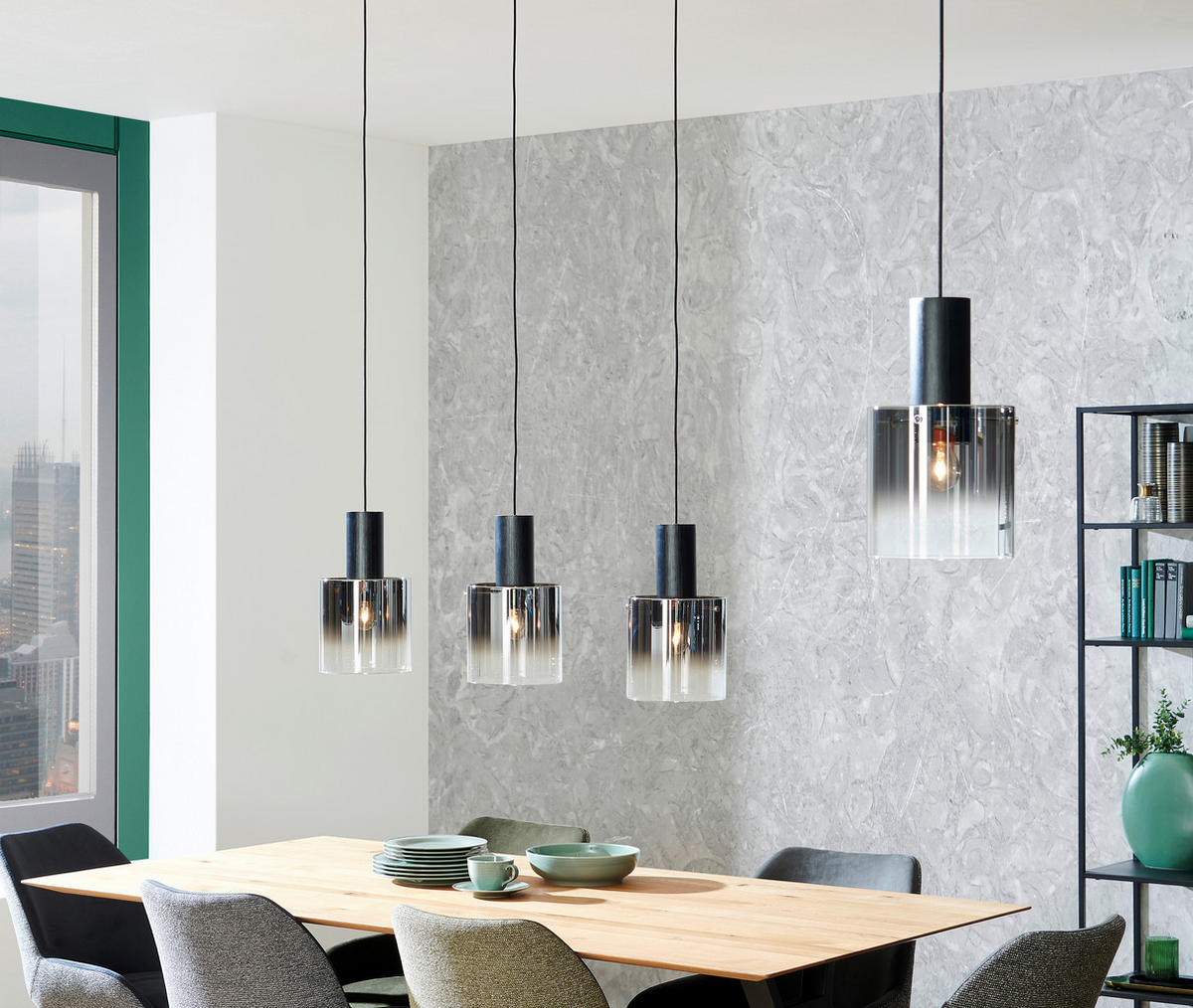 ZÁVĚSNÉ SVÍTIDLO, 90/20/120 cm  - černá, Design, kov/sklo (90/20/120cm) - Dieter Knoll