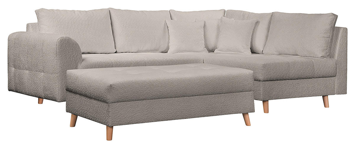 ECKSOFA inkl. Hocker Ariella in Bouclé Grau  231/161 cm  - Naturfarben/Grau, Design, Holz/Textil (231/161cm) - Livetastic