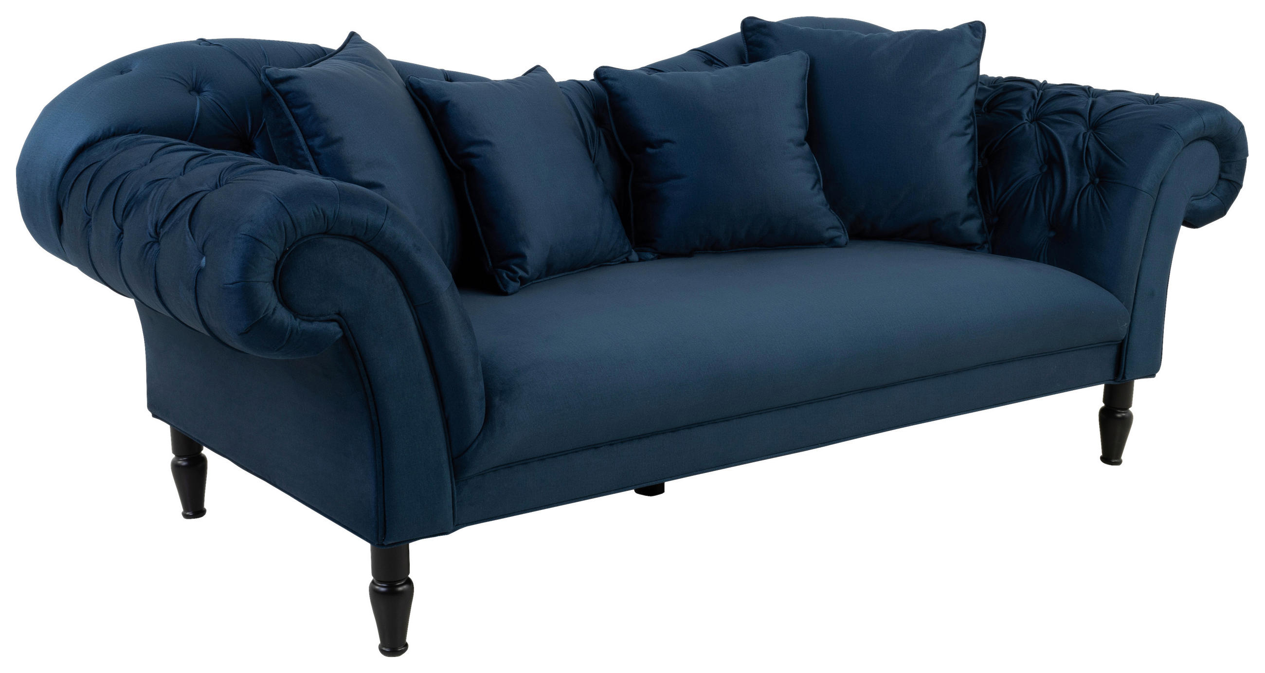 3-SITZER-SOFA Velours Dunkelblau - Schwarz/Dunkelblau, Design, Holz/Textil (242/91/104cm) - MID.YOU