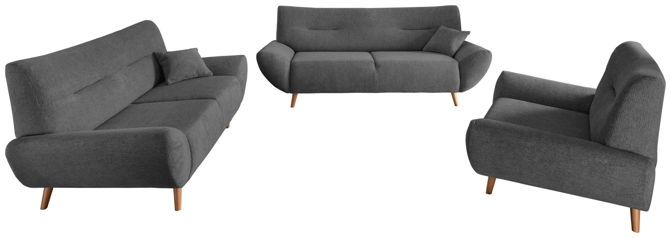 3-SITZER-SOFA Chenille Anthrazit  - Wildeiche/Anthrazit, MODERN, Holz/Textil (205/81/90cm) - MID.YOU