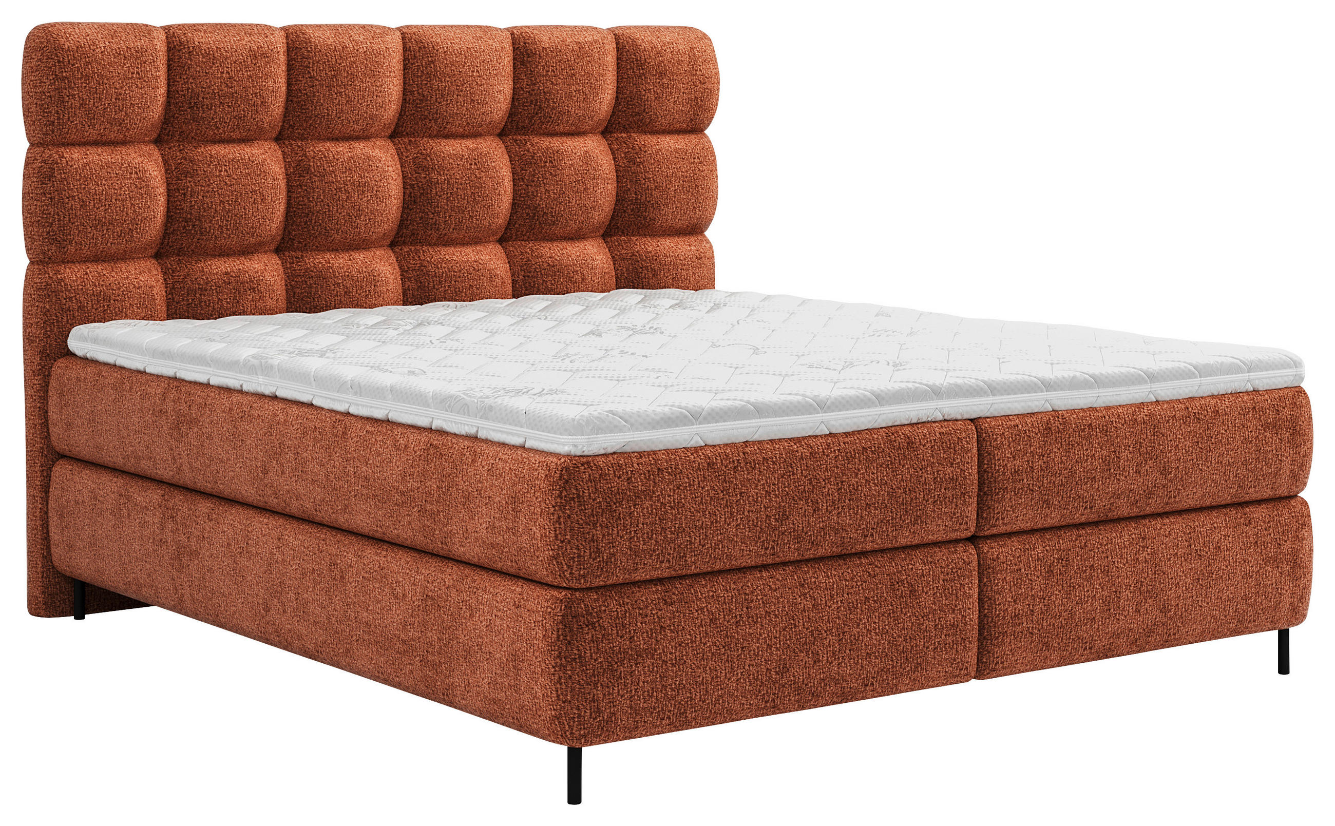 BOXSPRINGBETT 160/200 cm,  in Rostfarben, gepolstertes Kopfteil, Topper, Matratzen, H2 + H3 = mittel + fest  - Rostfarben/Schwarz, Trend, Textil/Metall (160/200cm) - Esposa