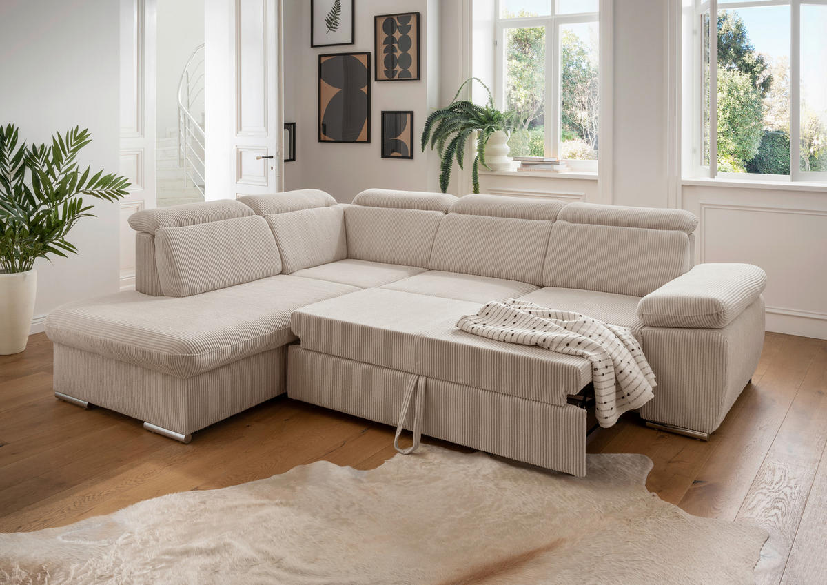 ECKSOFA  in Cord Beige  - Chromfarben/Beige, Design, Textil/Metall (228/283cm) - Livetastic