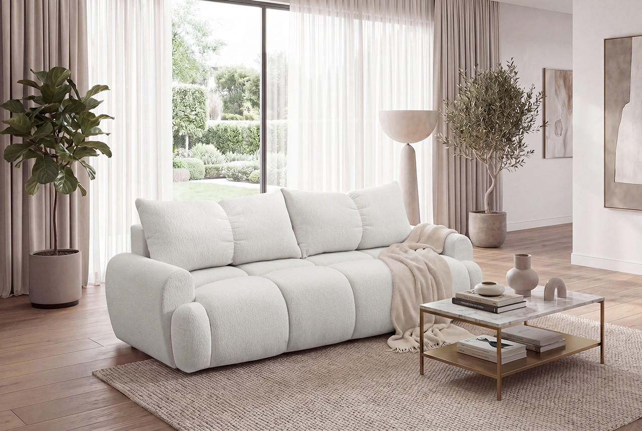 SCHLAFSOFA ALBA Struktur Creme  inkl. Bettkasten, Schlaffunktion  - Creme/Schwarz, Design, Holz/Textil (242/93/104cm) - MID.YOU