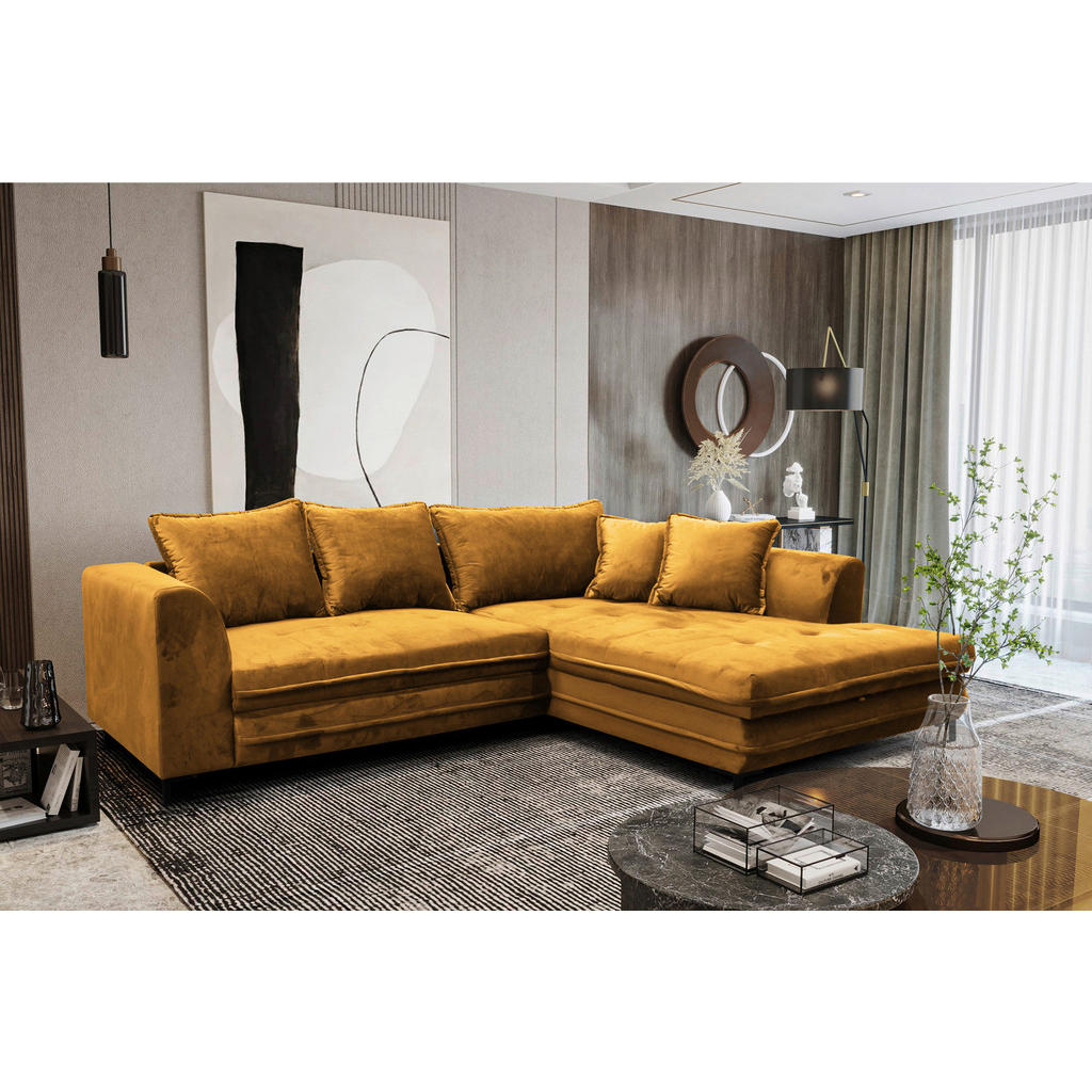 Thumbnail - Livetastic Ecksofa, Gelb, Textil, 4-Sitzer, Füllung: Schaumstoff, L-Form, Ottomane rechts, 277x187 cm, Made in EU, Stoff...