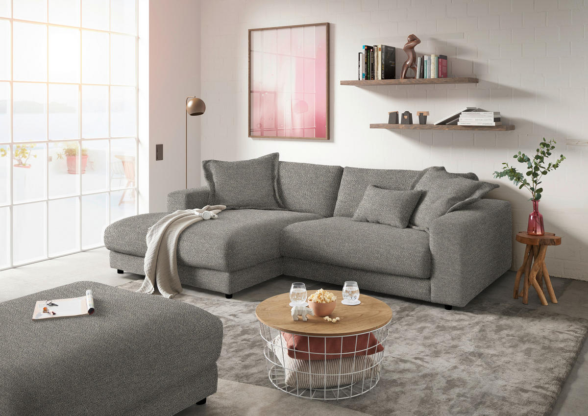 ECKSOFA in Flachgewebe Graubraun  190/270 cm  - Graubraun/Schwarz, Design, Kunststoff/Textil (190/270cm) - Lomoco