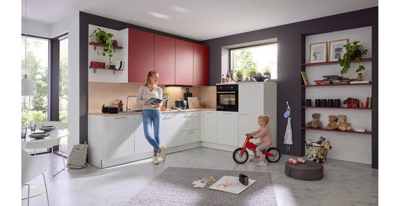 EINBAUKÜCHE - Eichefarben/Rot, Design, Holzwerkstoff - Dieter Knoll