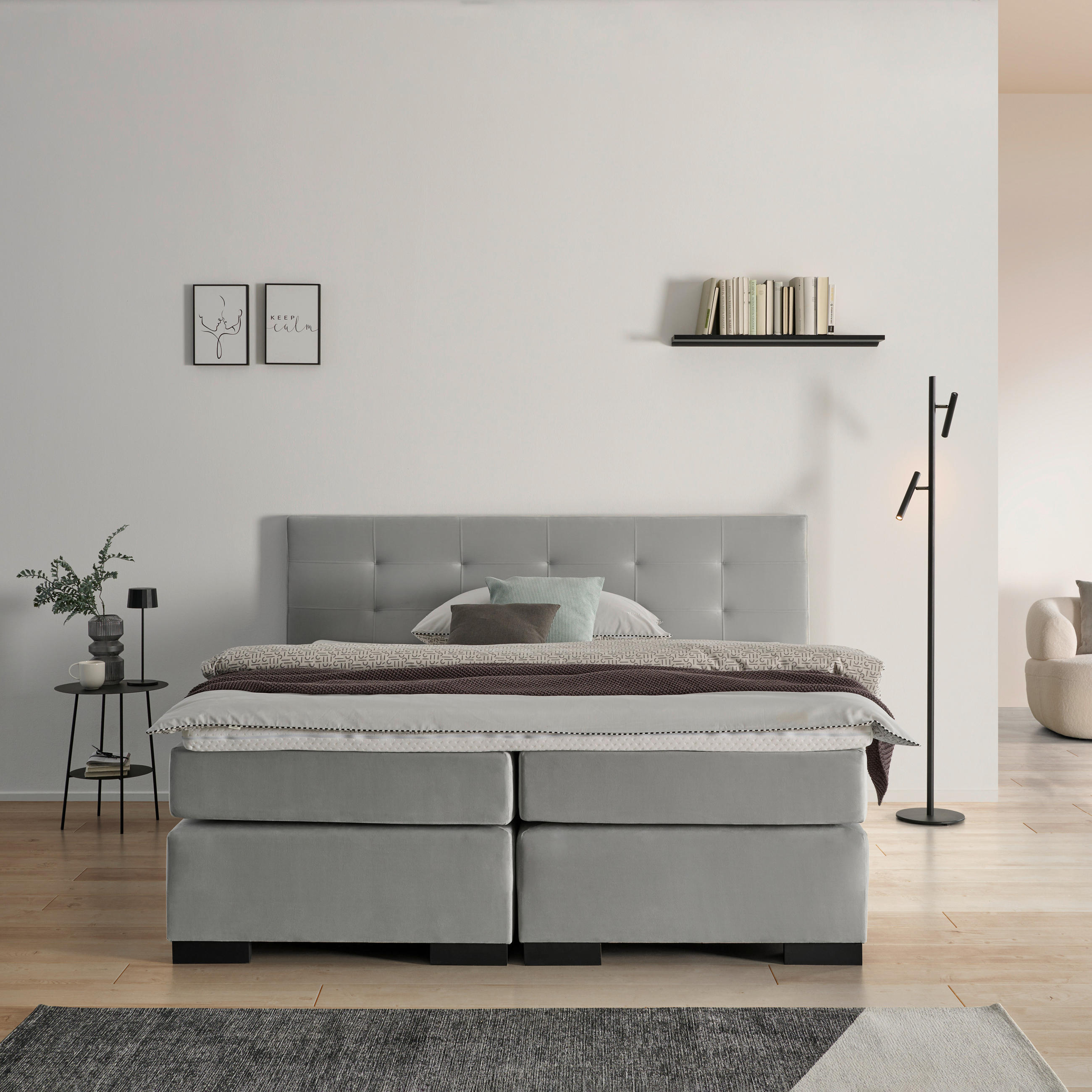 BOXSPRINGOVÁ POSTEĽ, 180/200 cm, sivá - čierna/sivá, Modern, kartón/drevo (180/200cm) - MID.YOU