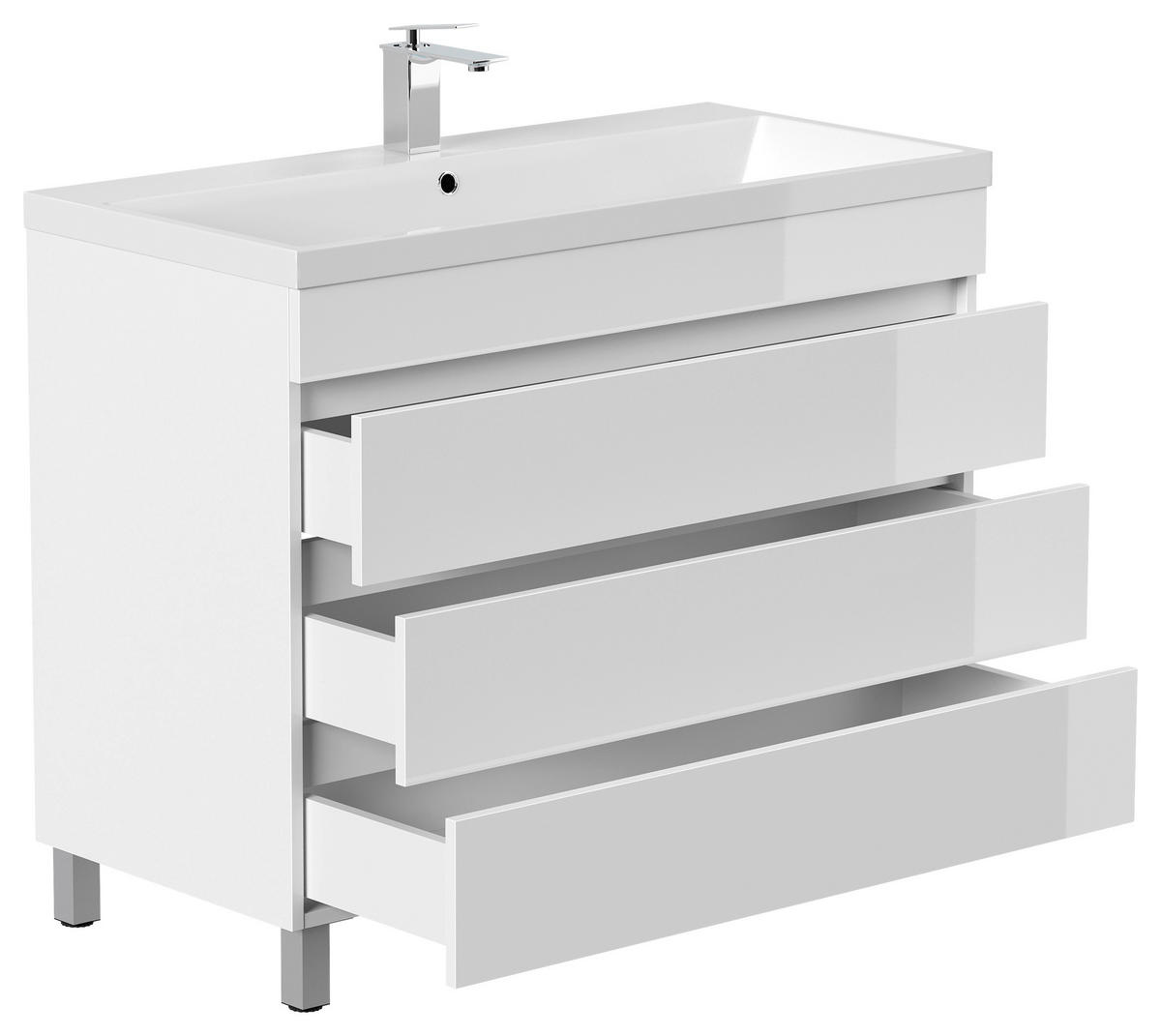 WASCHTISCHKOMBI 100 cm  - Weiß Hochglanz/Weiß, Basics, Holzwerkstoff/Stein (100cm) - MID.YOU