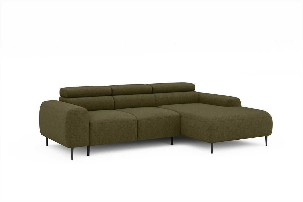 ECKSOFA Braun, Grün Struktur Rücken echt, Kopfteilverstellung, Sitztiefenverstellung  - Schwarz/Braun, MODERN, Textil/Metall (274/179cm) - Welnova