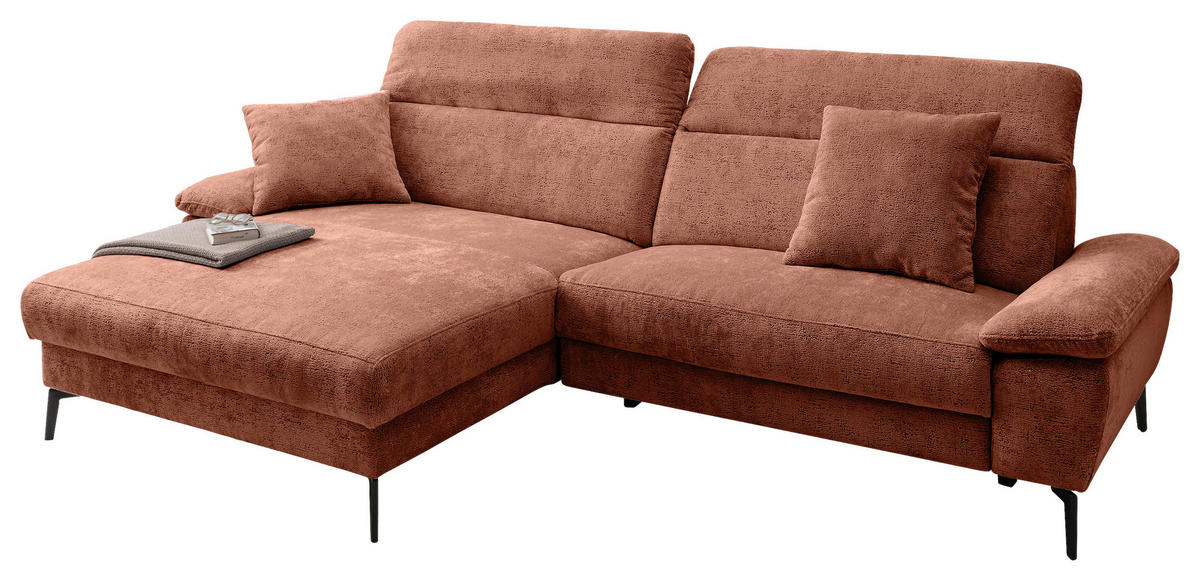 ECKSOFA Struktur Rostfarben  - Rostfarben/Schwarz, Konventionell, Textil/Metall (178/300cm) - Livetastic