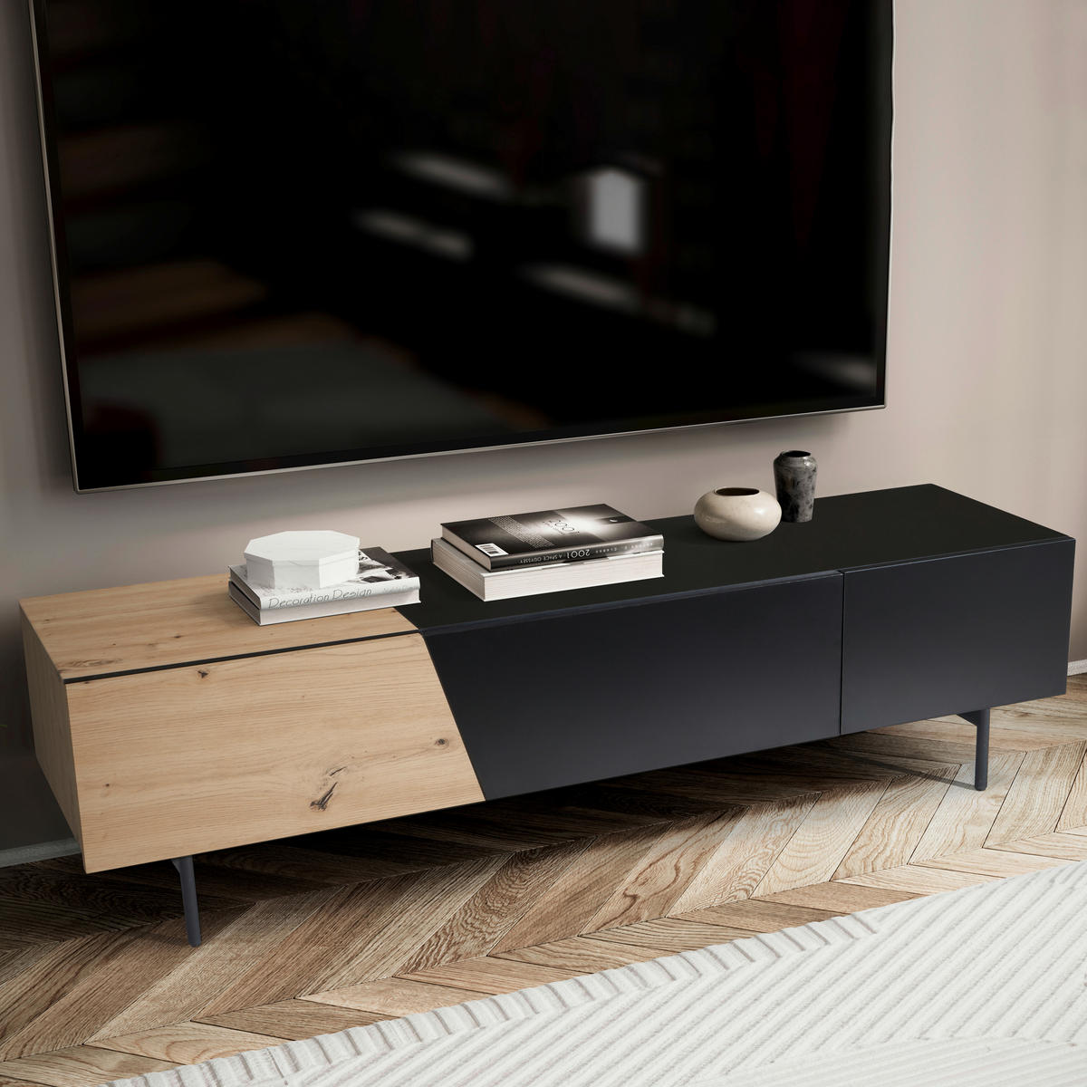 LOWBOARD  in 150/40/40 cm  - Eichefarben/Schwarz, Design, Holzwerkstoff/Metall (150/40/40cm) - Livetastic