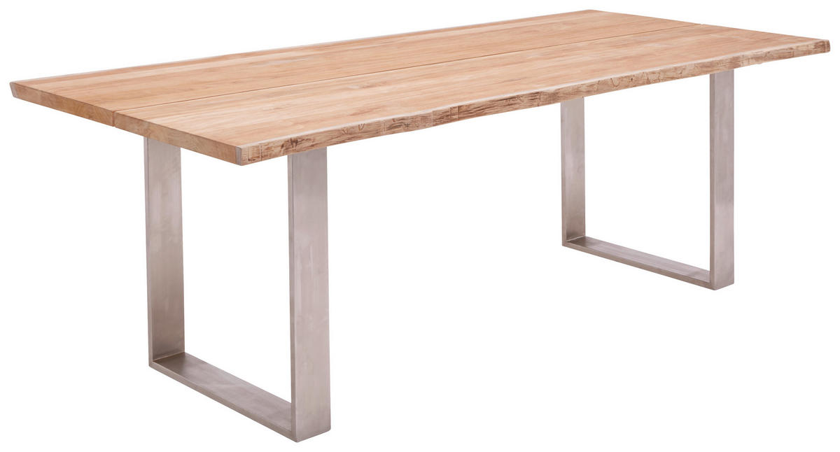 GARTENTISCH Metall Silberfarben, Teakfarben rechteckig  - Silberfarben/Teakfarben, Design, Holz/Metall (220/95/76cm)
