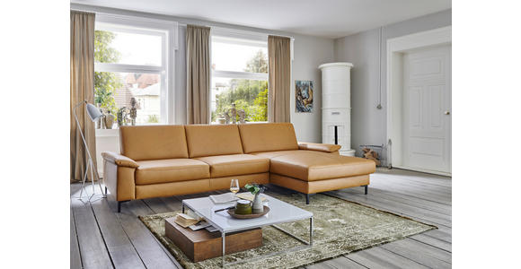 ECKSOFA  in Echtleder Currygelb  334/176 cm  - Currygelb/Schwarz, Design, Leder/Metall (334/176cm) - Dieter Knoll