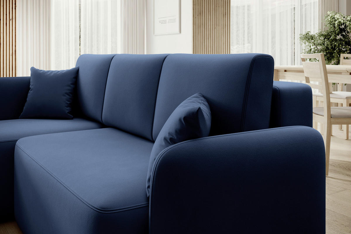 ECKSOFA Plüsch Blau  - Blau/Schwarz, Design, Kunststoff/Textil (150/206cm) - P & B