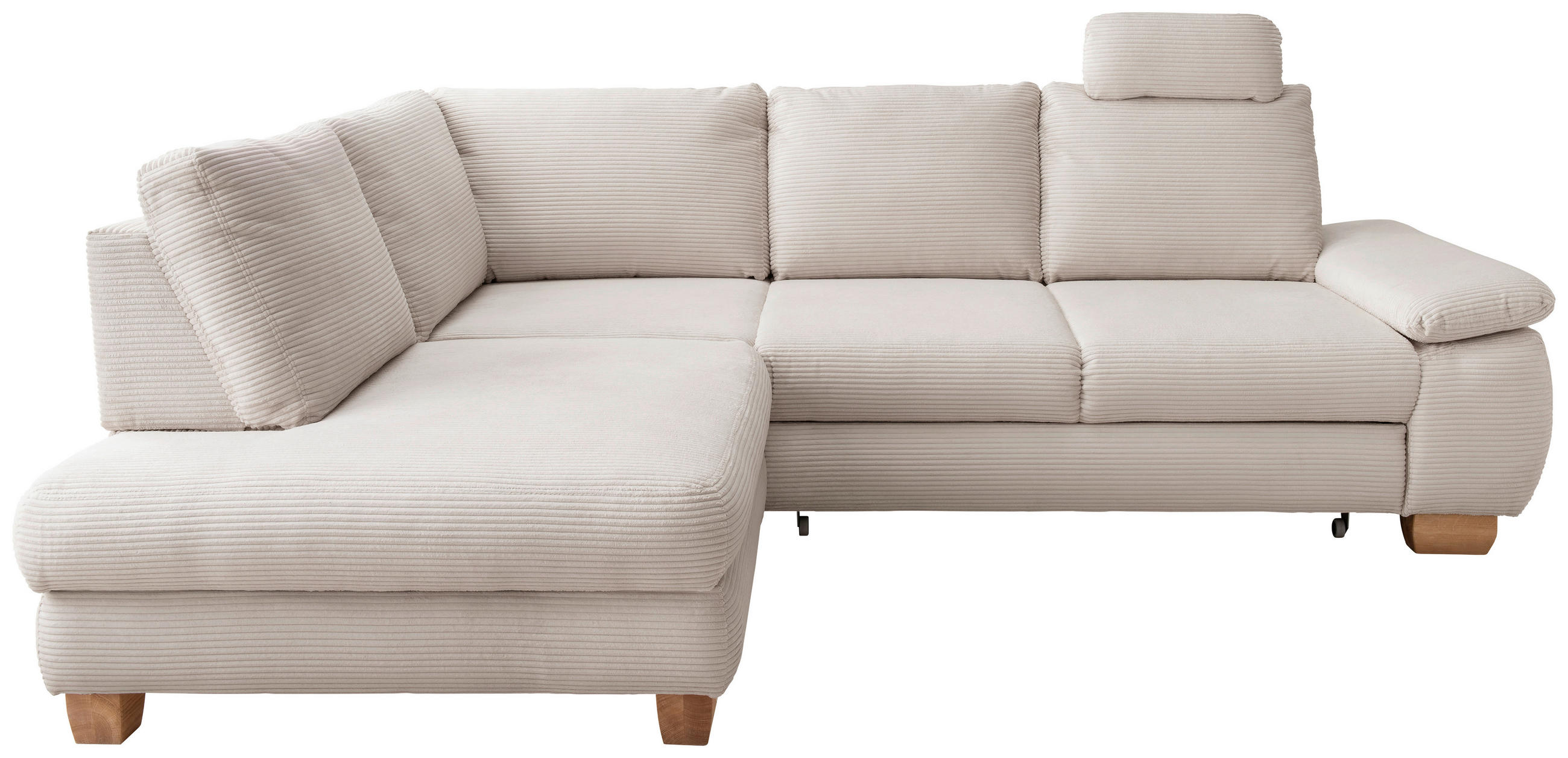 ECKSCHLAFSOFA Cord Beige  inkl. Bettkasten, Schlaffunktion, Armteilverstellung, Sitztiefenverstellung, Kopfstütze, Liegefläche im Originalstoff  - Wildeiche/Beige, MODERN, Holz/Textil (206/261cm) - Livetastic