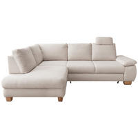 ECKSCHLAFSOFA Cord Beige  inkl. Bettkasten, Schlaffunktion, Armteilverstellung, Sitztiefenverstellung, Liegefläche im Originalstoff, Kopfstütze  - Wildeiche/Beige, MODERN, Holz/Textil (206/261cm) - Livetastic