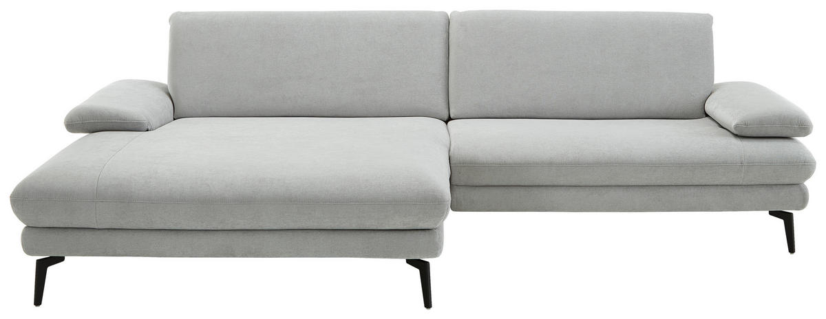 ECKSOFA in Chenille, Flachgewebe Silberfarben  - Silberfarben/Schwarz, Design, Textil/Metall (180/284cm) - Dieter Knoll