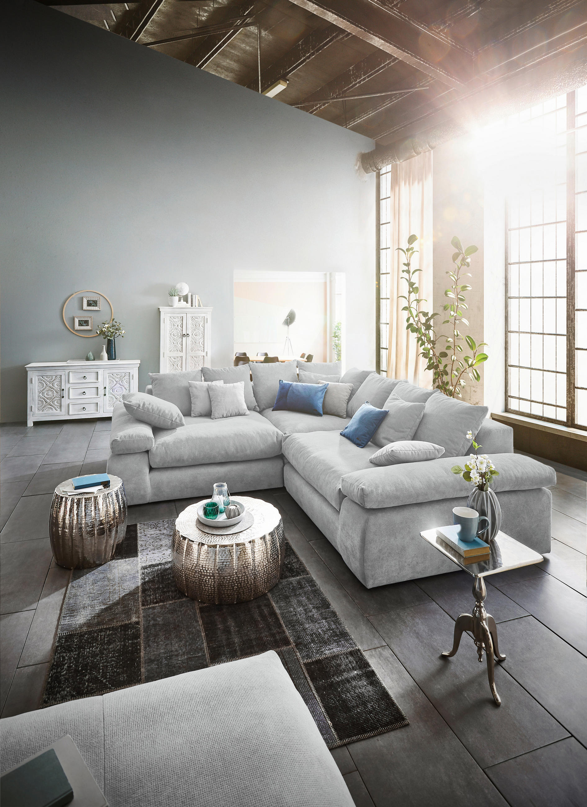 ECKSOFA Grau Webstoff  - Schwarz/Grau, Design, Kunststoff/Textil (284/284cm) - Carryhome