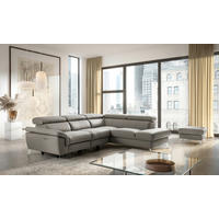ECKSOFA SONO Schlammfarben Echtleder Lederlook Bettkasten, Armteilverstellung, Kopfteilverstellung  - Chromfarben/Schlammfarben, Design, Leder/Textil (265/210cm) - Livetastic