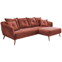 ECKSOFA in Velours Koralle  - Koralle/Buchefarben, Modern, Holz/Textil (277/162cm) - Livetastic
