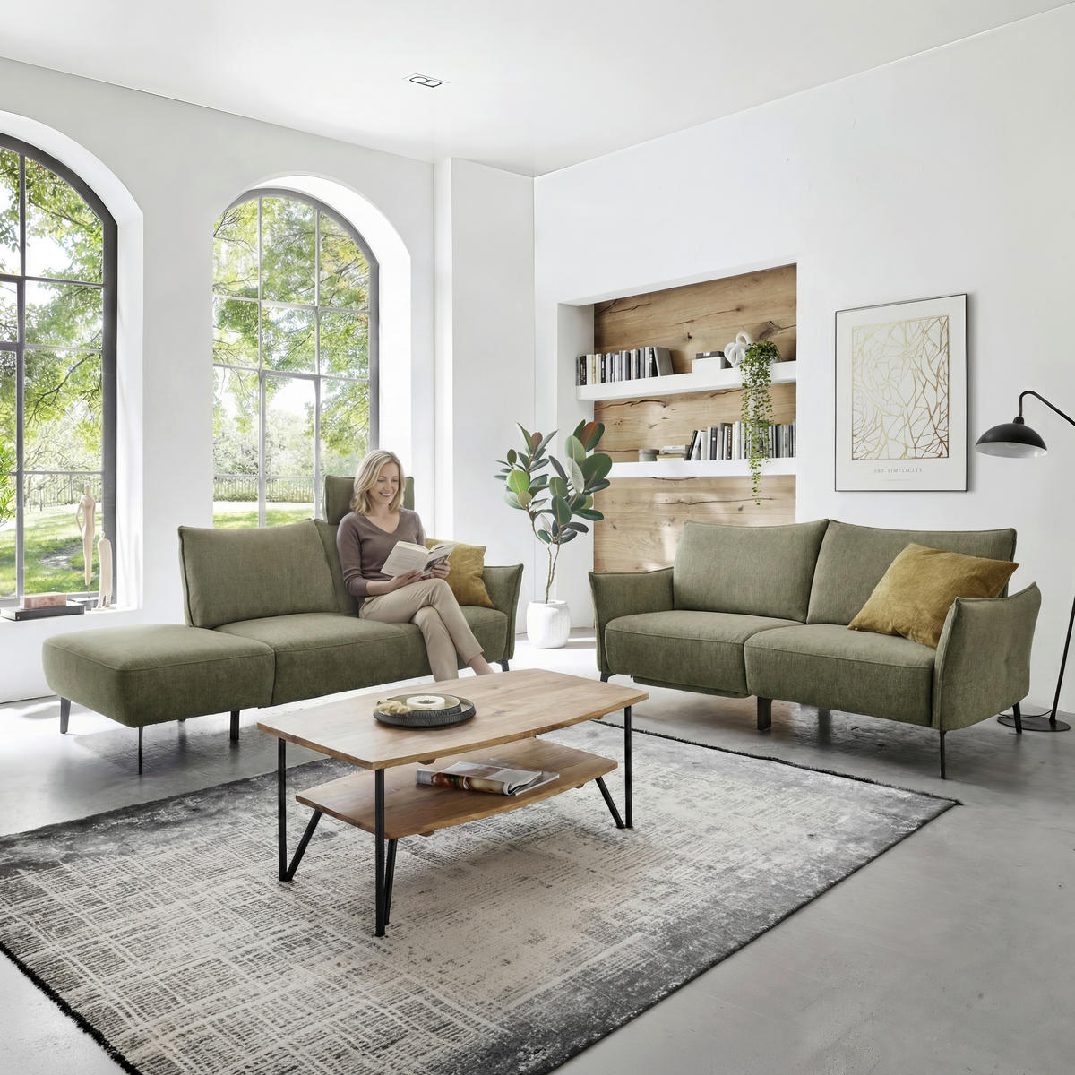 3-SITZER-SOFA Chenille Grün  - Schwarz/Grün, Konventionell, Textil/Metall (184/90/92cm) - Elegando