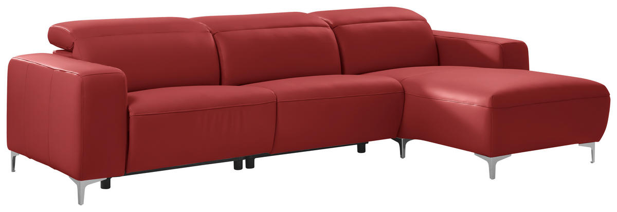 ECKSOFA in Echtleder Rot  - Chromfarben/Rot, Design, Leder/Metall (292/177cm) - Pure Home Lifestyle