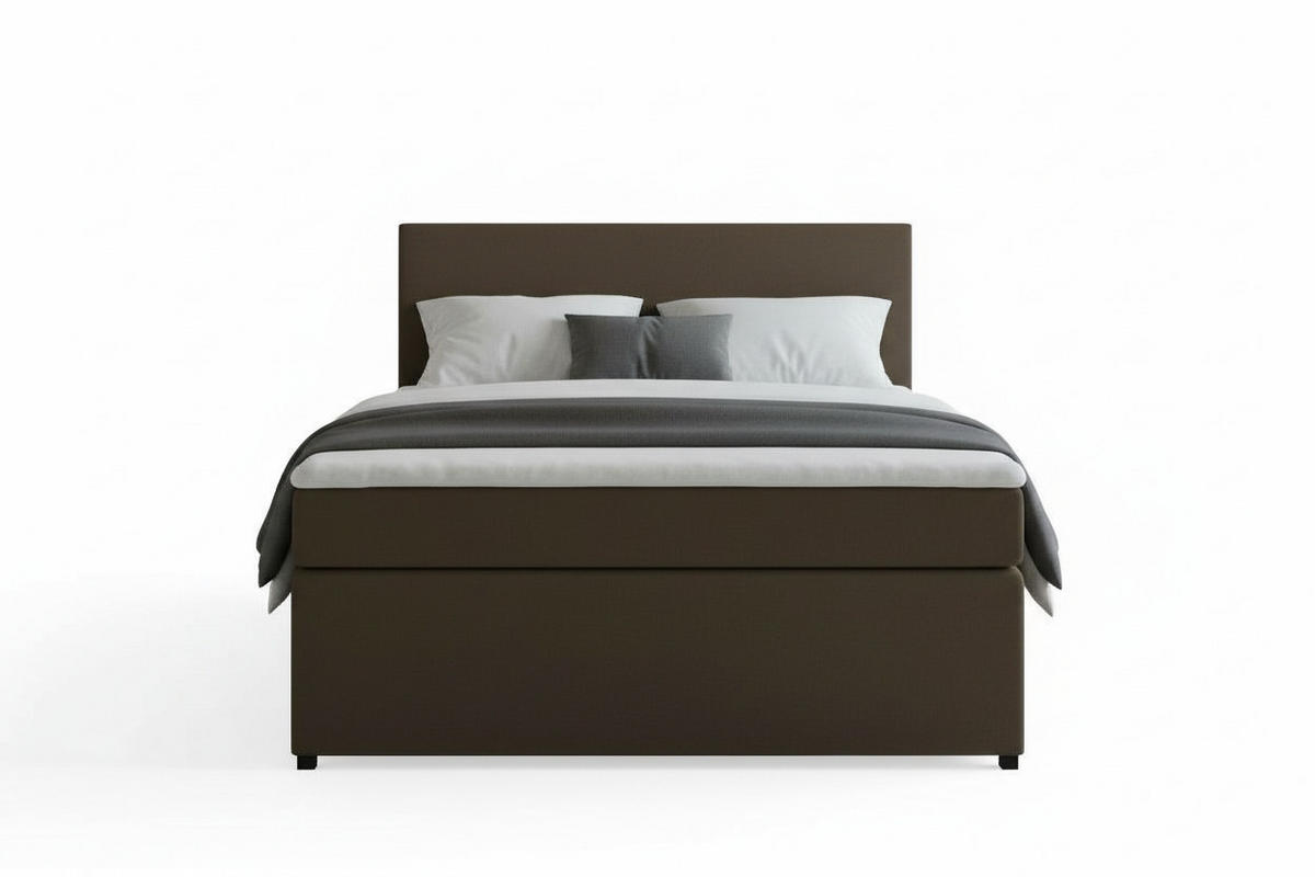 BOXSPRINGBETT 140/200 cm,  in Braun, Matratze, Topper, H3 = fest  - Schwarz/Braun, MODERN, Kunststoff/Textil (140/200cm) - MID.YOU