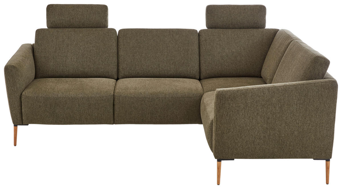 ECKSOFA in Flachgewebe Olivgrün  238/186 cm  - Eichefarben/Olivgrün, Design, Holz/Textil (238/186cm) - Valnatura