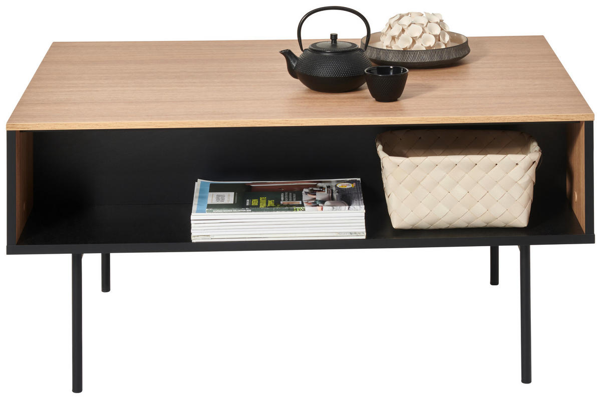 COUCHTISCH in Holzwerkstoff 100/68/49 cm   - Eichefarben/Schwarz, Basics, Holzwerkstoff/Metall (100/68/49cm) - Hom`in