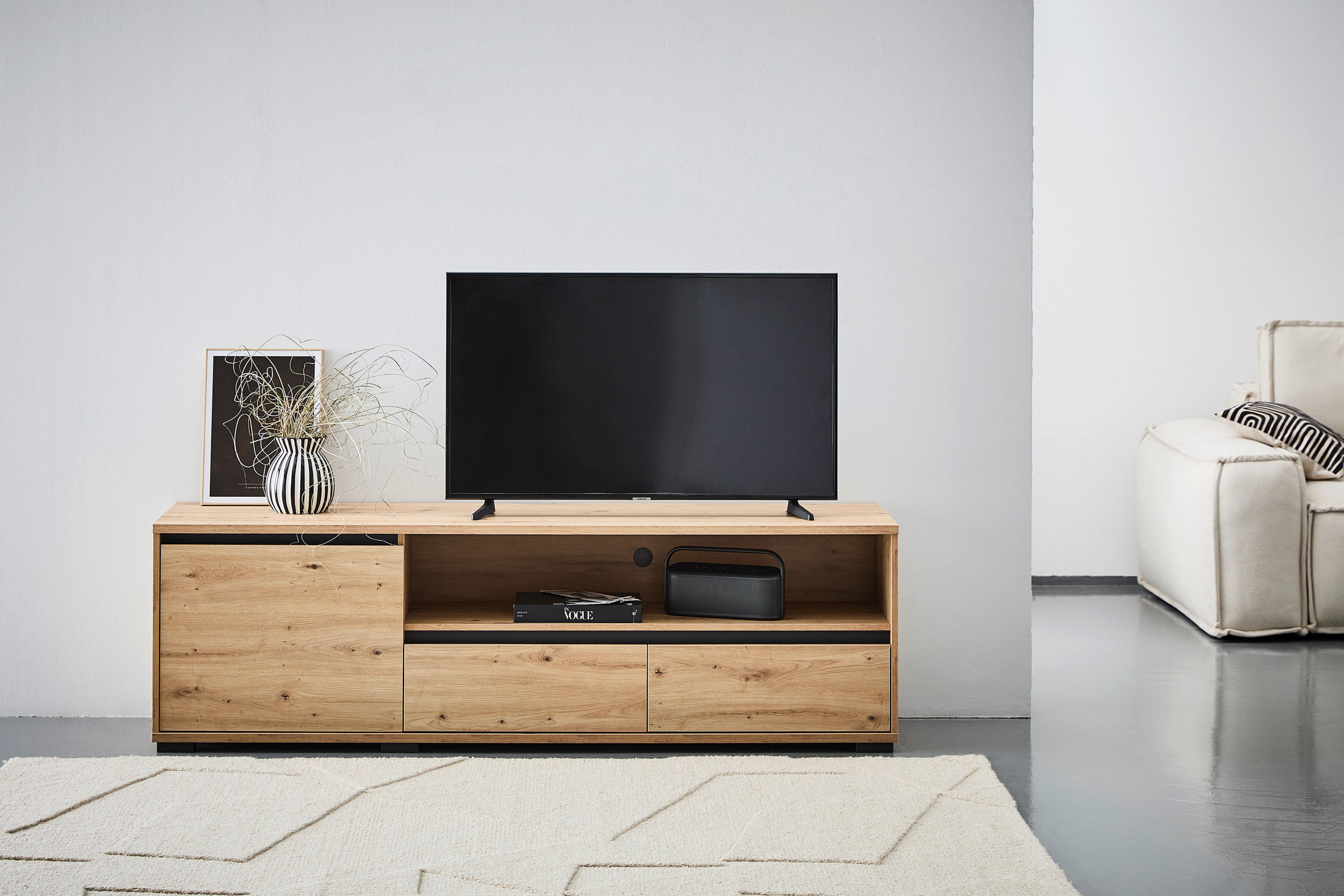 LOWBOARD  in 180/55/48 cm  - Eichefarben/Anthrazit, Design, Holzwerkstoff/Kunststoff (180/55/48cm) - Carryhome