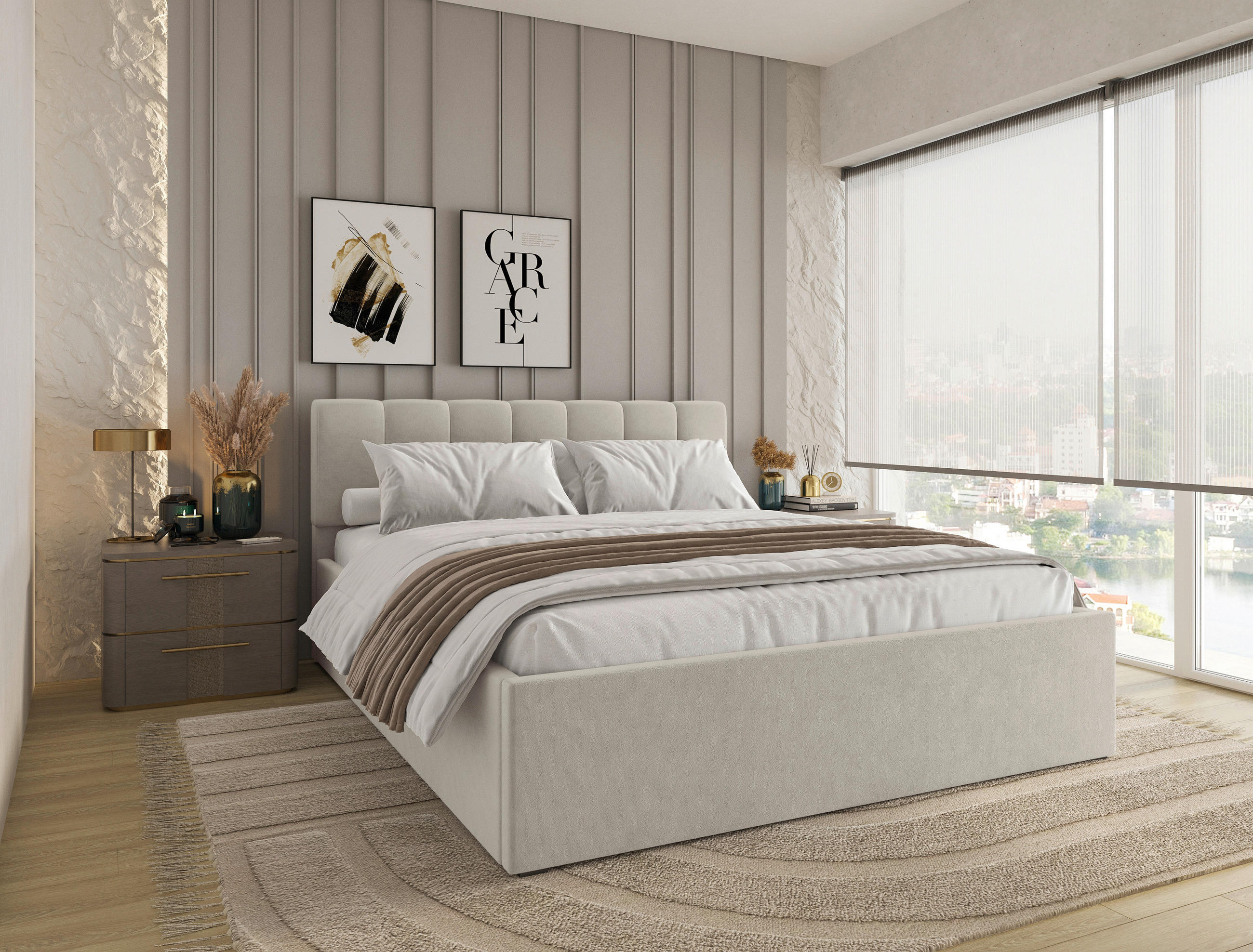 POLSTERBETT 160/200 cm  in Beige  - beige/noir, Design, textile/matière synthétique (160/200cm) - Stylife