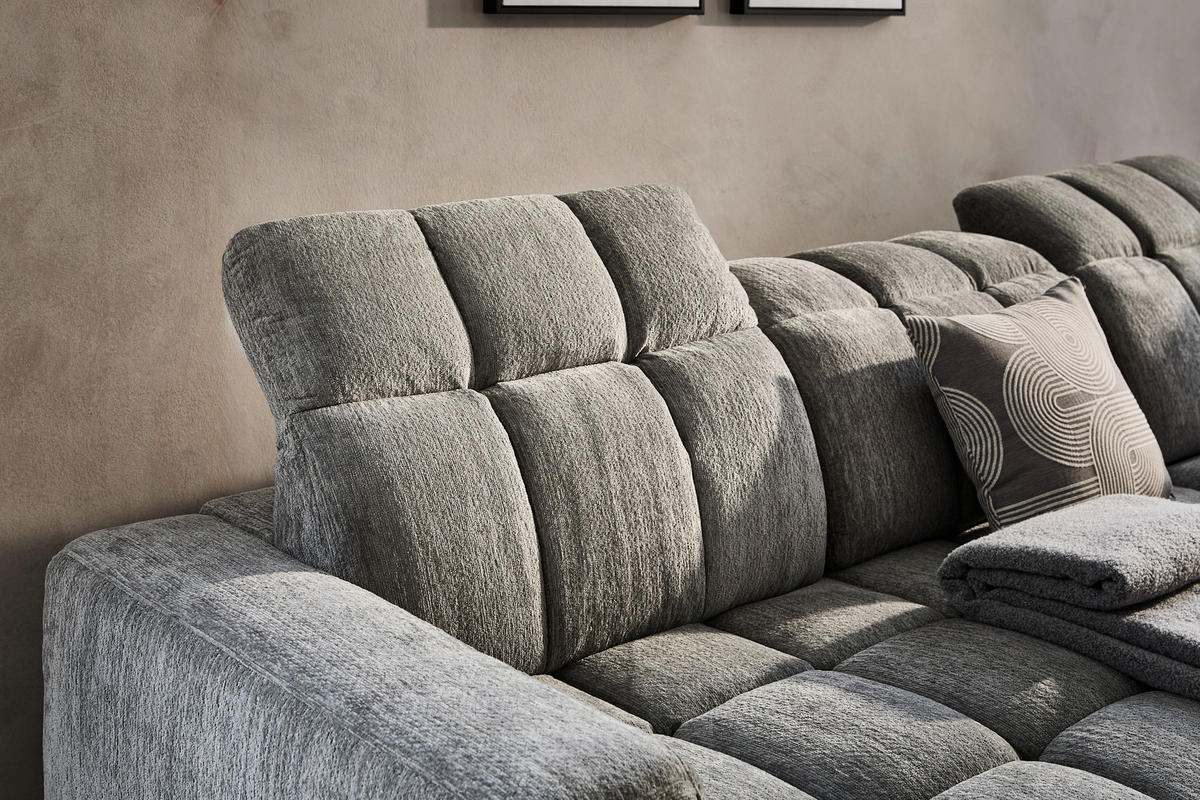 ECKSOFA inkl. Funktionen Dunkelgrau Chenille  - Dunkelgrau/Schwarz, Design, Textil/Metall (293/214cm) - Xora