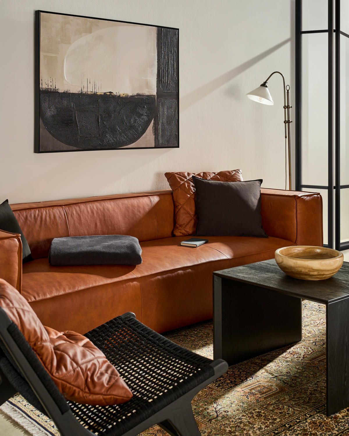 3-SITZER-SOFA in Echtleder Cognac  - Cognac/Schwarz, Modern, Leder/Kunststoff (260/66/104cm) - W.Schillig