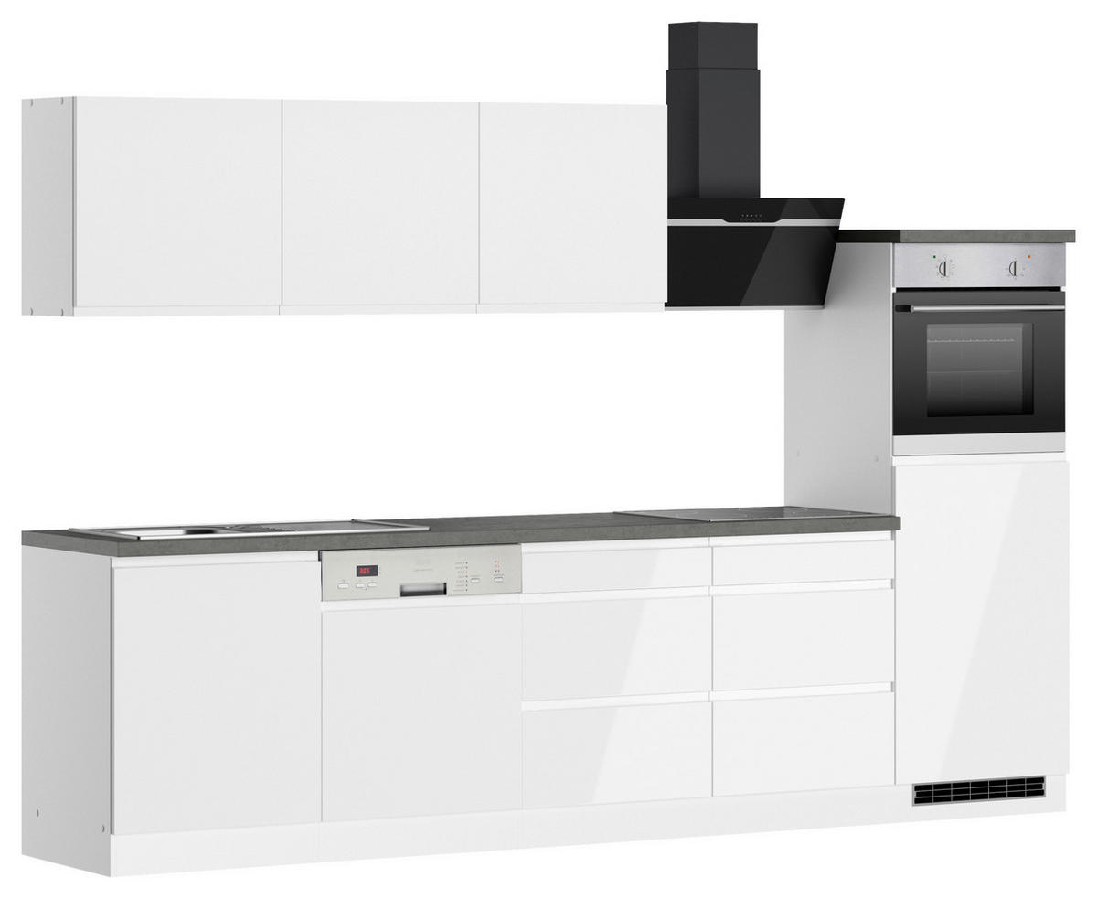 KÜCHENBLOCK 300 cm   in Grau, Weiss, Weiss Hochglanz  - Weiss Hochglanz/Weiss, Lifestyle, Holzwerkstoff (300cm) - Held