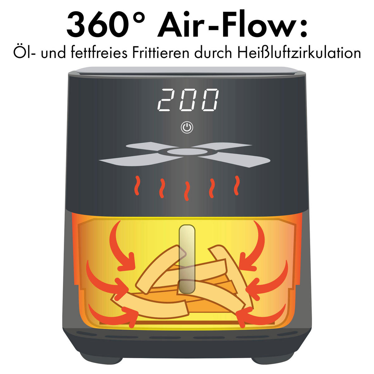 HEIßLUFTFRITTEUSE 8 L  - Edelstahlfarben, Basics, Kunststoff/Metall (29,4/35,9/39,9cm) - Bomann