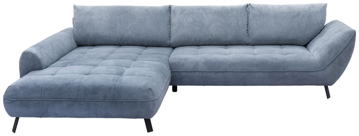 ECKSOFA BIARRITZ Blau Struktur  - Blau/Schwarz, Design, Textil/Metall (205/324cm) - Livetastic
