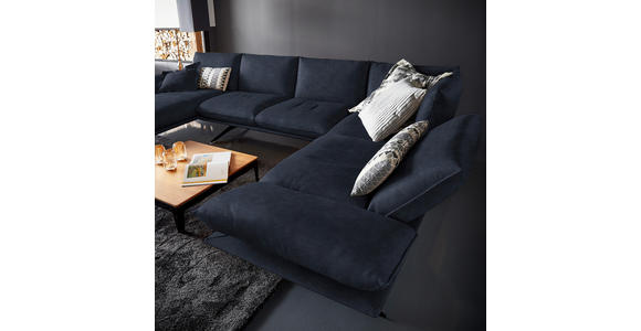 WOHNLANDSCHAFT in Echtleder Dunkelblau - Schwarz/Dunkelblau, Natur, Leder/Metall (155/359/217cm) - Dieter Knoll