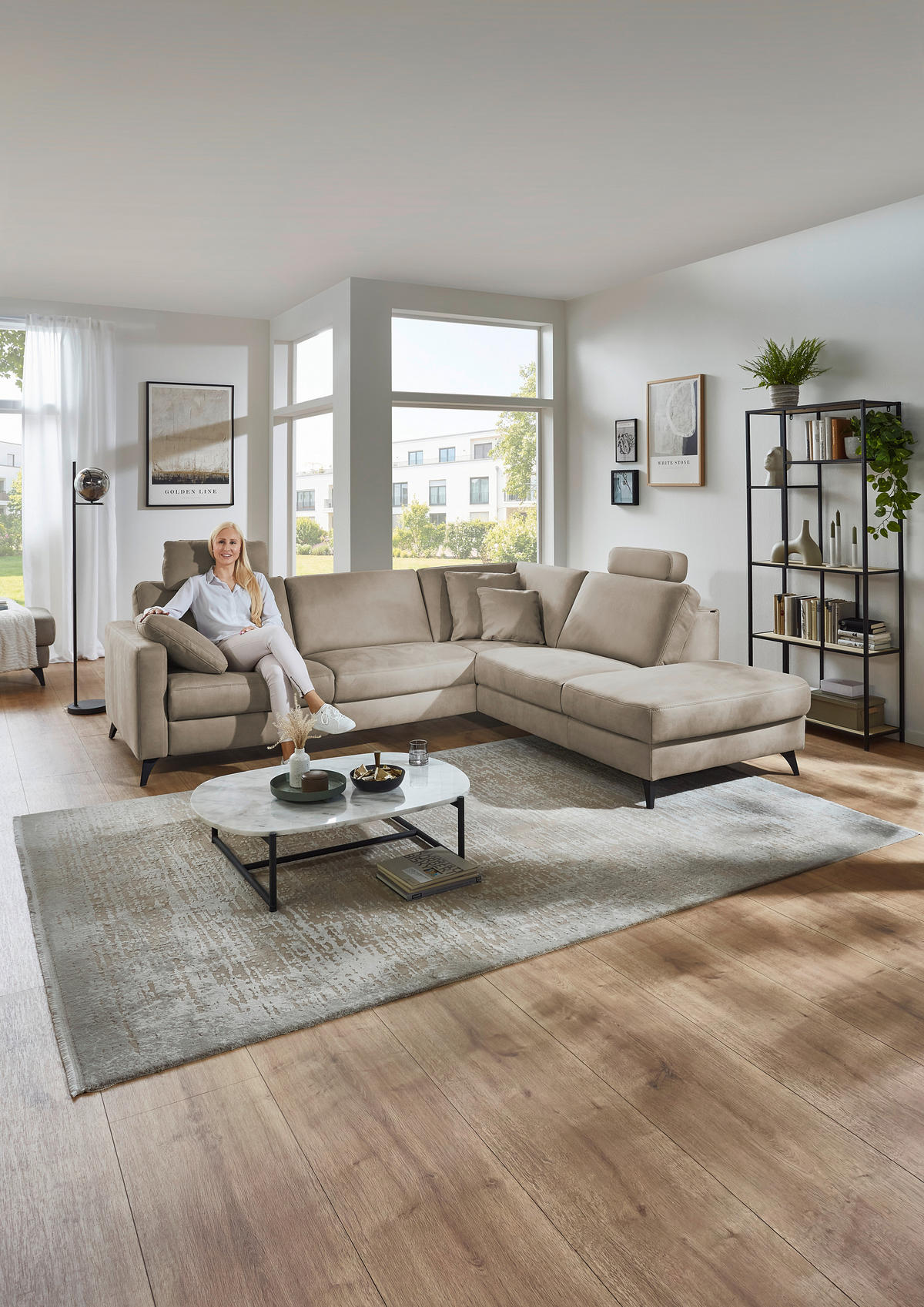 ECKSOFA Dieter Knoll Beigebraun Mikrofaser  - Beigebraun/Schwarz, Design, Textil/Metall (269/238cm) - Dieter Knoll