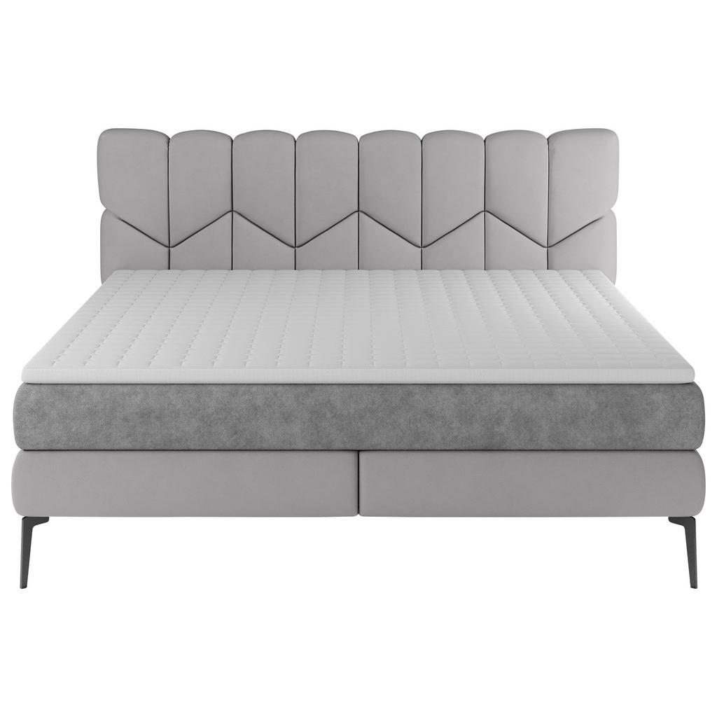 Thumbnail - Esposa Boxspringbett, Grau, Textil, Kombination Echtleder/Stoff,Echtleder, Rindleder, H2 + H3, 7-Zonen, Höhe ca. 17,5 cm...