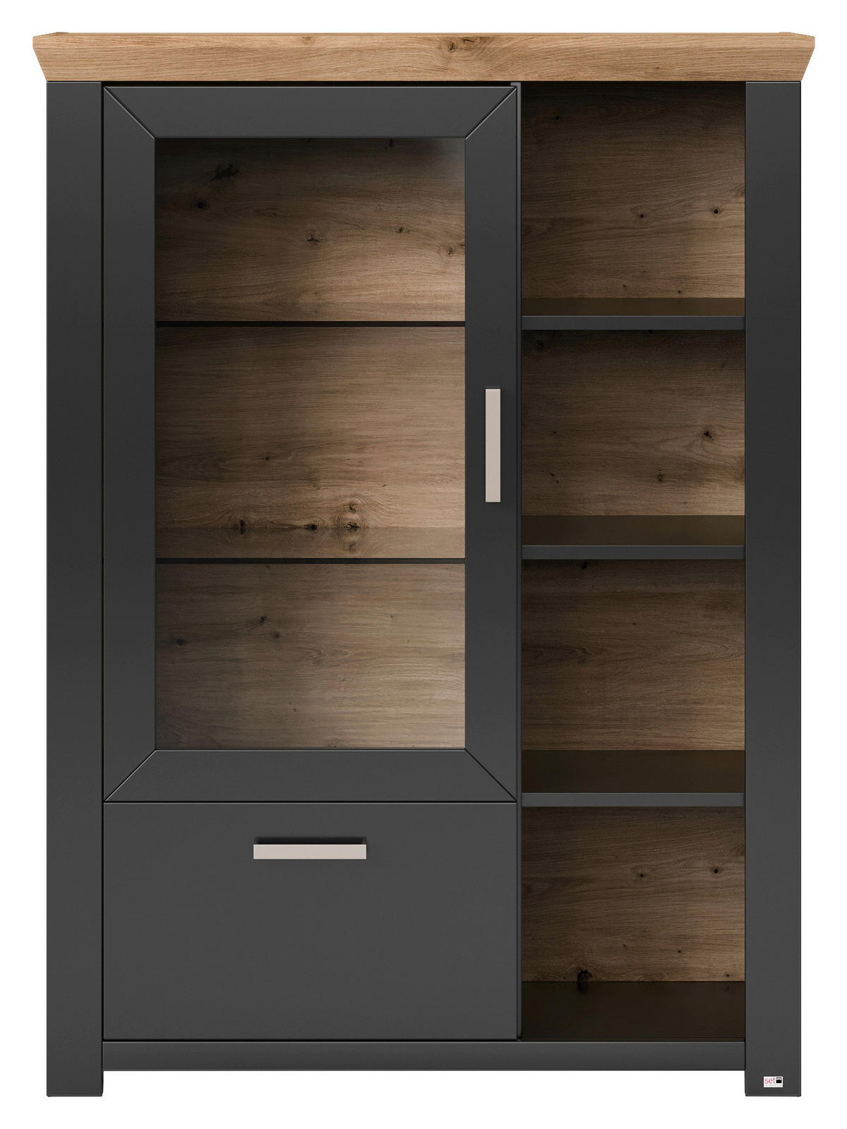 HIGHBOARD  in 104,5/142,6/42,2 cm  - Graphitfarben/Eiche Artisan, Design, Glas/Holzwerkstoff (104,5/142,6/42,2cm) - SetOne by Musterring