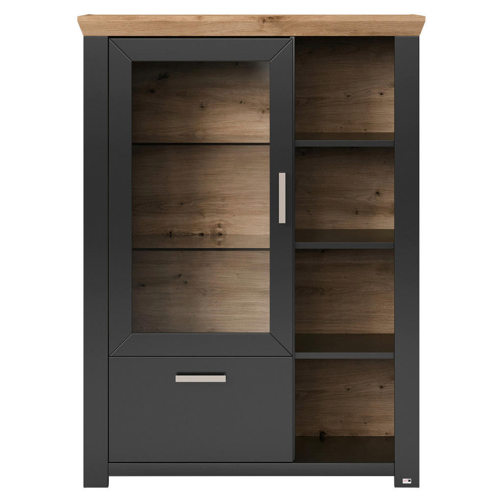 Thumbnail - SetOne by Musterring Highboard, Graphit, Eiche Artisan, Metall, 5 Fächer, 1 Schubladen, 104.5x142.6x42.2 cm, Beimöbel er...