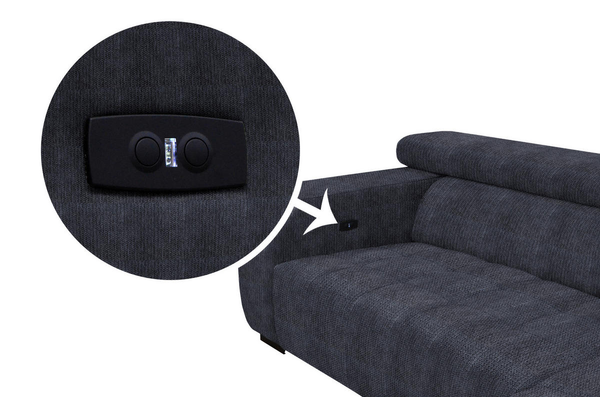 ECKSOFA in Webstoff Dunkelgrau  279/182 cm  - Dunkelgrau/Schwarz, KONVENTIONELL, Textil/Metall (279/182cm) - Hom`in