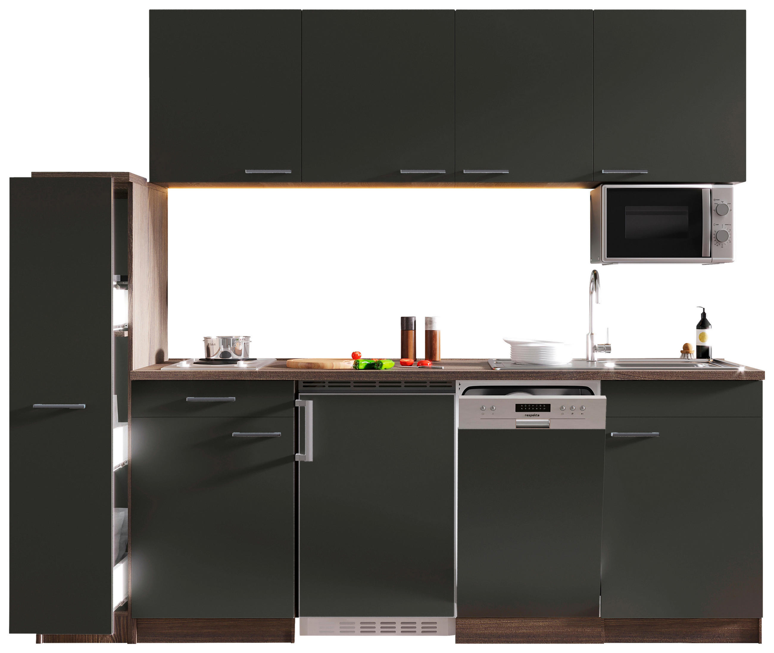 KÜCHENBLOCK 225 cm   in Grau  - Eichefarben/Alufarben, Basics, Holzwerkstoff/Kunststoff (225cm) - Respekta