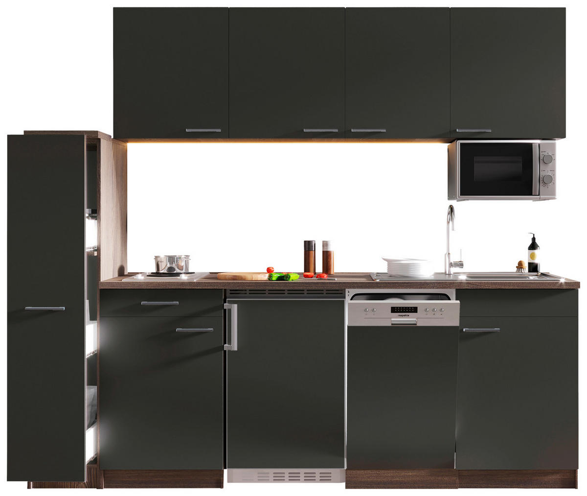 KÜCHENBLOCK 225 cm   in Grau  - Eichefarben/Alufarben, Basics, Holzwerkstoff/Kunststoff (225cm) - Respekta
