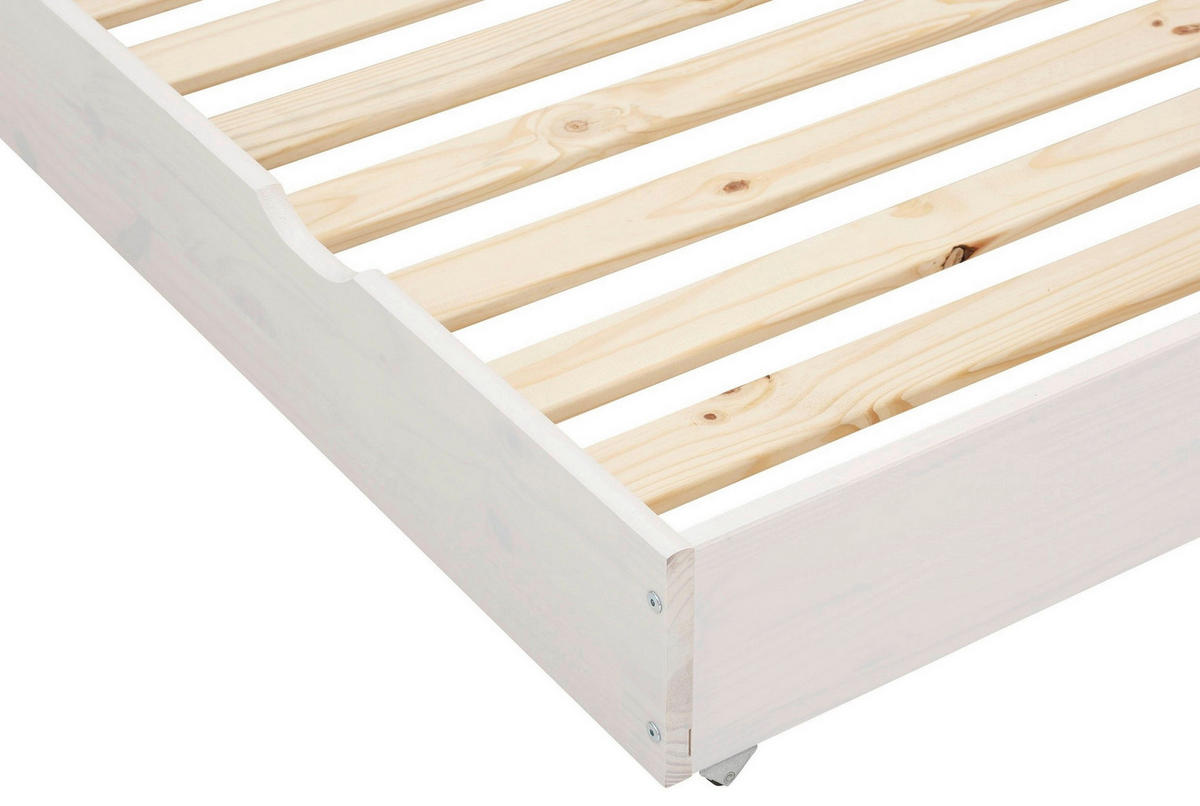 AUSZIEHBETT 90/200 cm,  in Weiß, Bettschublade, Lattenrost für Zusatzbett, Lattenrost für Hauptbett  - Naturfarben/Weiß, MODERN, Holz (90/200cm) - MID.YOU