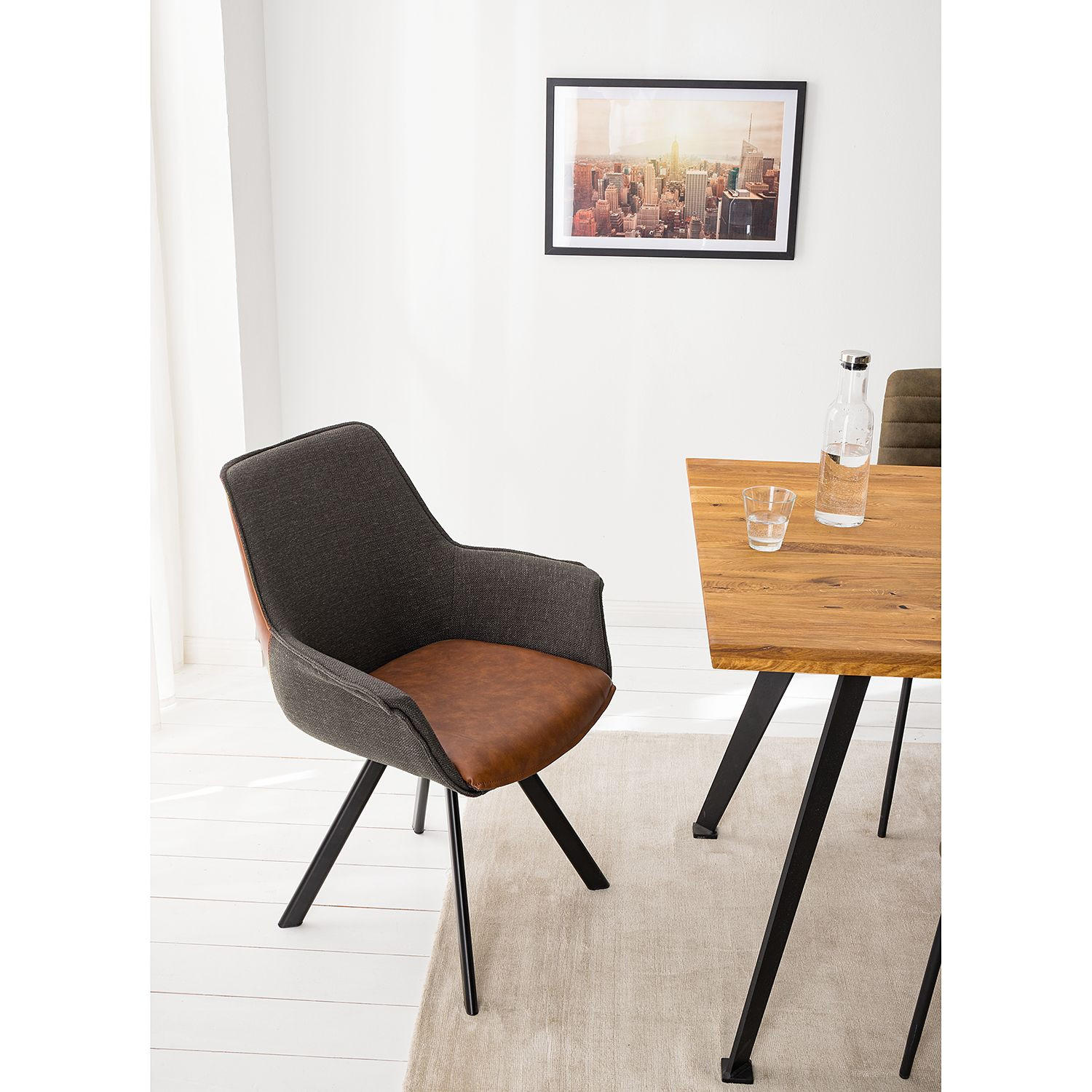 ARMLEHNSTUHL  in Eisen Lederlook, Leinenoptik  - Dunkelgrau/Schwarz, MODERN, Textil/Metall (65/87/65cm) - home24