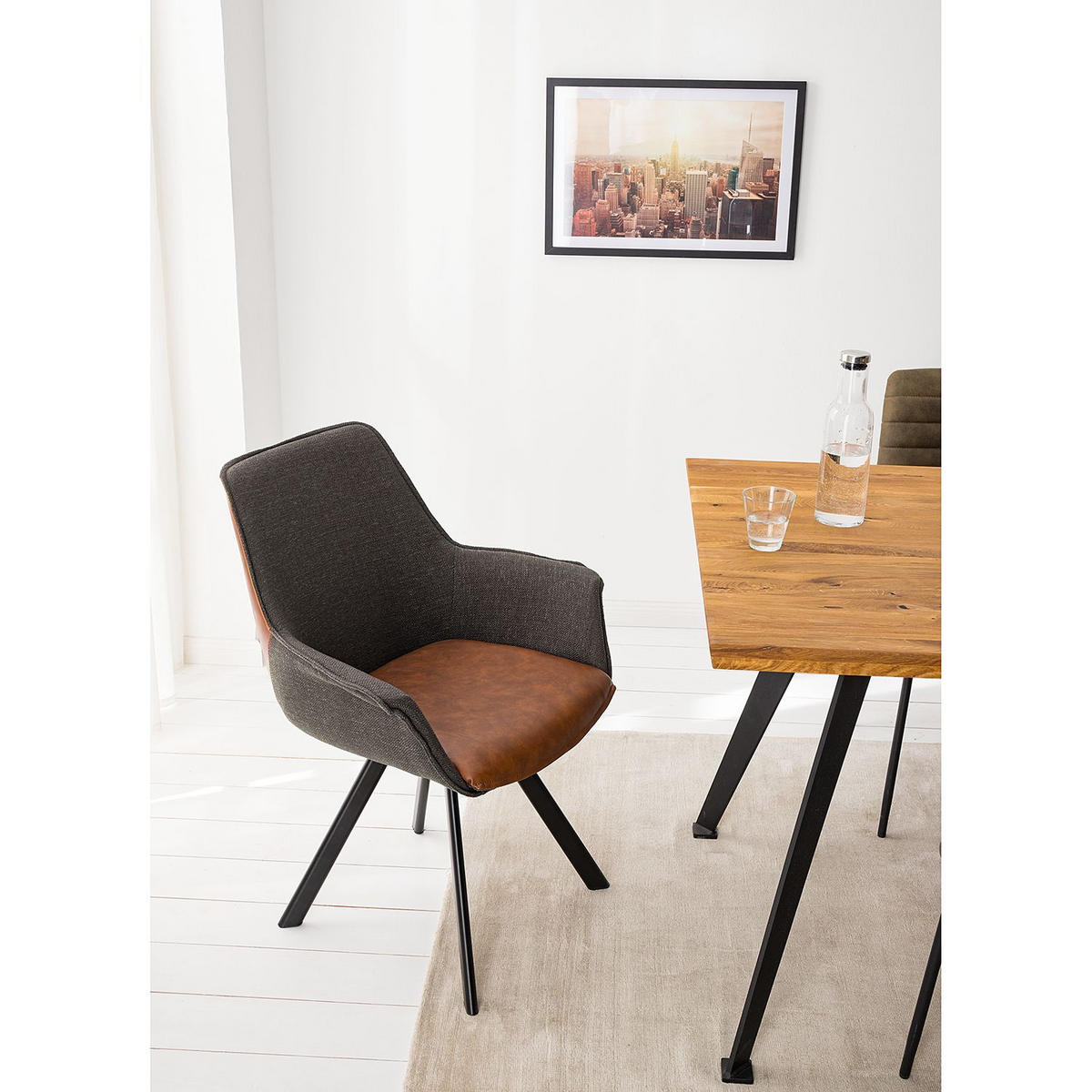 ARMLEHNSTUHL  in Eisen Lederlook, Leinenoptik  - Dunkelgrau/Schwarz, MODERN, Textil/Metall (65/87/65cm) - home24