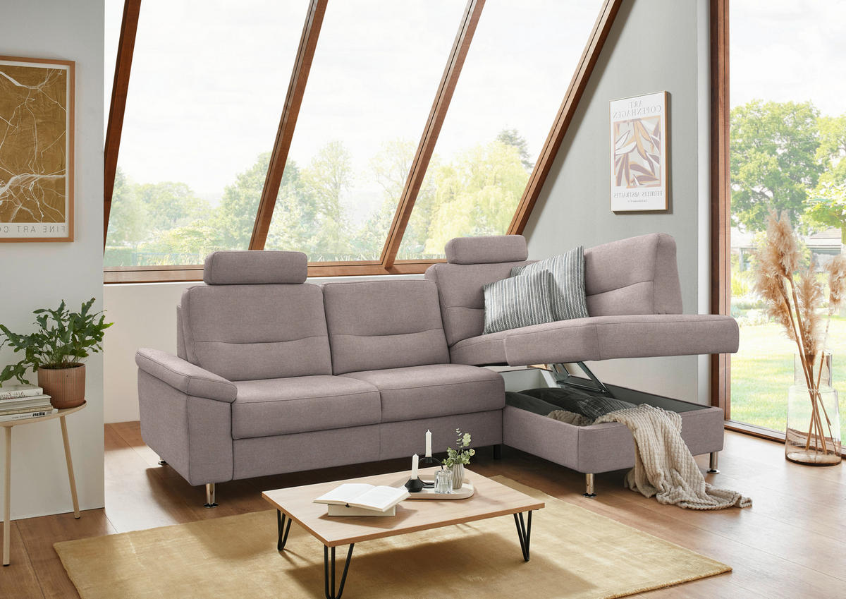 ECKSOFA  in Flachgewebe Altrosa  244/160 cm  - Alufarben/Altrosa, KONVENTIONELL, Textil/Metall (244/160cm) - Beldomo Comfort