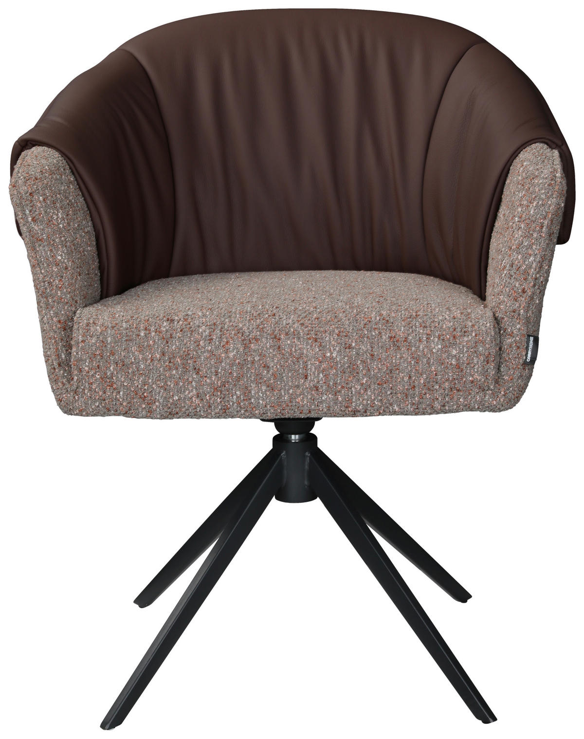 ARMLEHNSTUHL  Sitzfläche 360° drehbar, automatische Rückholfunktion Leinenoptik Echtleder  Braun, Schwarz  - Schwarz/Braun, Design, Leder/Textil (68,5/83/65,5cm) - Carryhome